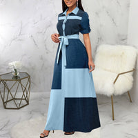 Persephonie | Women's Tailored Belted Maxi Dress in Blue