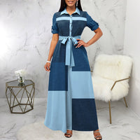 Persephonie | Women's Tailored Belted Maxi Dress in Blue