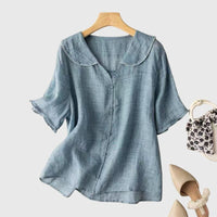 Petra | Women's Short Sleeve Rounded Blouse in Blue