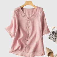 Petra | Women's Short Sleeve Rounded Blouse in Pink