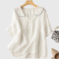 Petra | Women's Short Sleeve Rounded Blouse in White