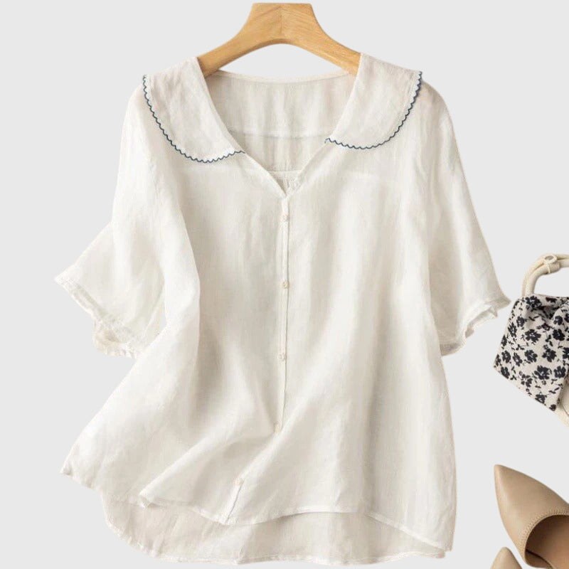 Petra | Women's Short Sleeve Rounded Blouse in White