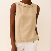 Phaedra | Women's Sleeveless Roll Collar Blouse in Beige