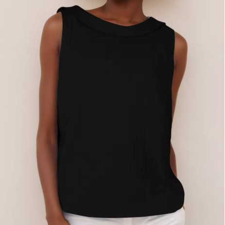 Phaedra | Women's Sleeveless Roll Collar Blouse in Black