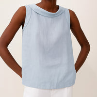 Phaedra | Women's Sleeveless Roll Collar Blouse in Blue