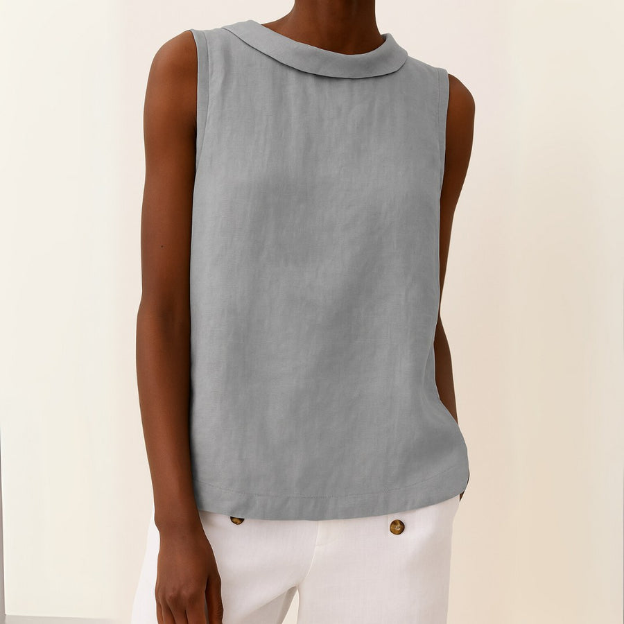 Phaedra | Women's Sleeveless Roll Collar Blouse in Gray