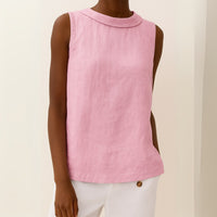 Phaedra | Women's Sleeveless Roll Collar Blouse in Pink