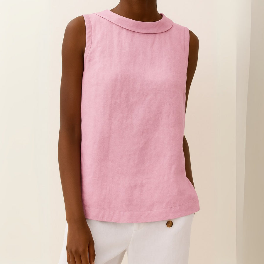 Phaedra | Women's Sleeveless Roll Collar Blouse in Pink