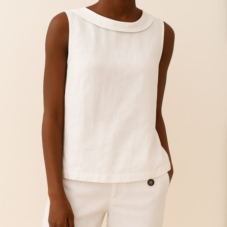 Phaedra | Women's Sleeveless Roll Collar Blouse in White