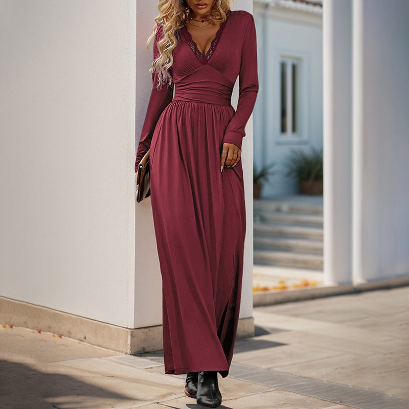 Philiberta | Women's V-Neck Ruched Elegant Maxi Dress