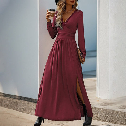Philiberta | Women's V-Neck Ruched Elegant Maxi Dress