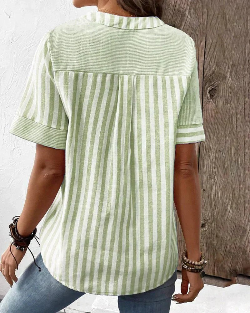 Philippa | Women's Stripe Pane Button Front Blouse