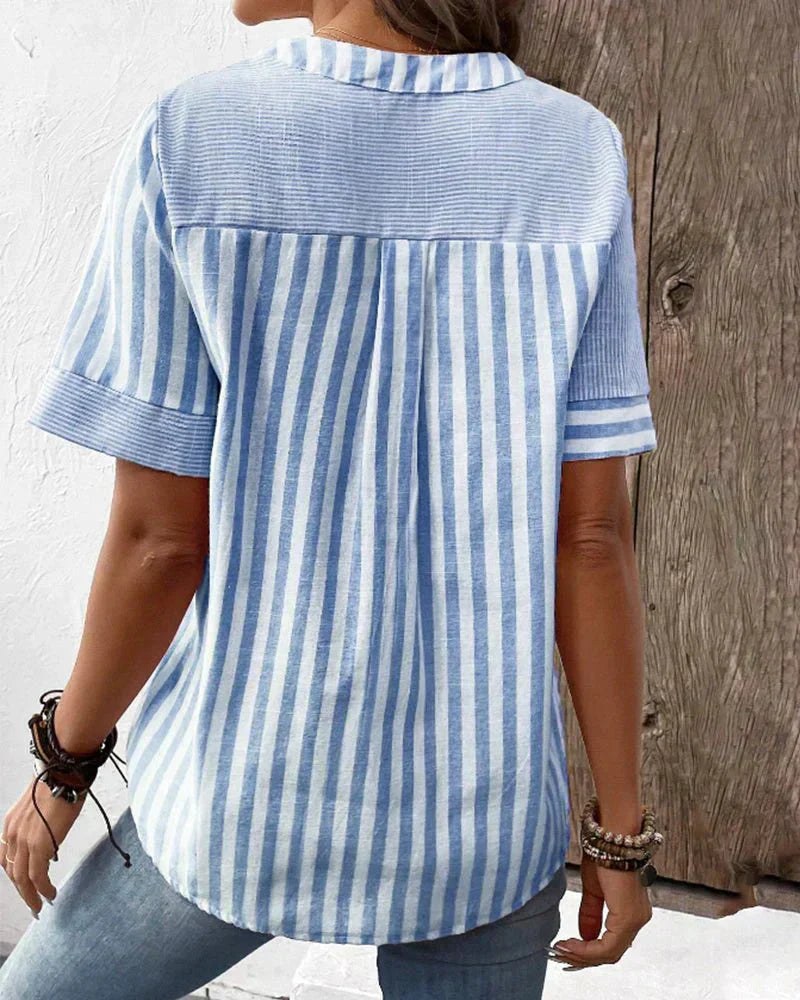 Philippa | Women's Stripe Pane Button Front Blouse