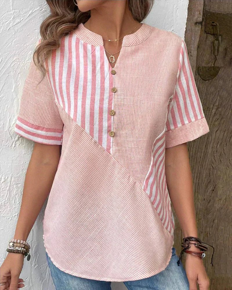 Philippa | Women's Stripe Pane Button Front Blouse