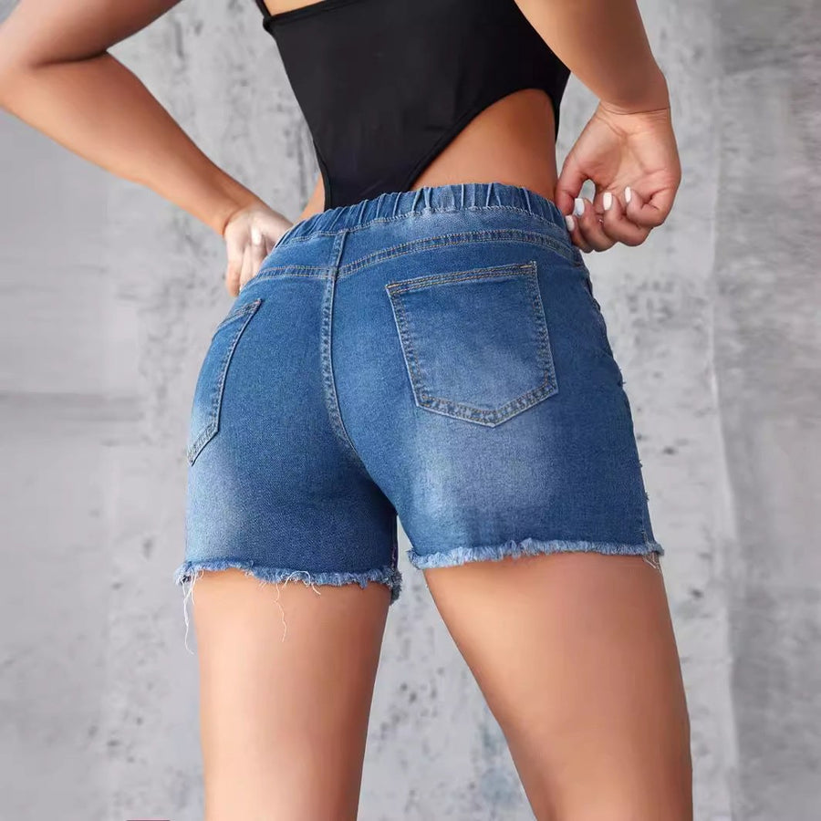 Philippa | Women's Elastic Waist Fashionable Shorts in Blue