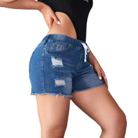 Philippa | Women's Elastic Waist Fashionable Shorts in Blue