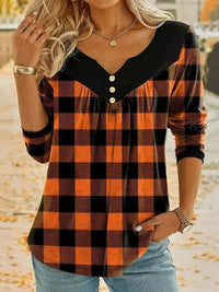 Philomena | Women's V-Neck Button-Front Top in Orange