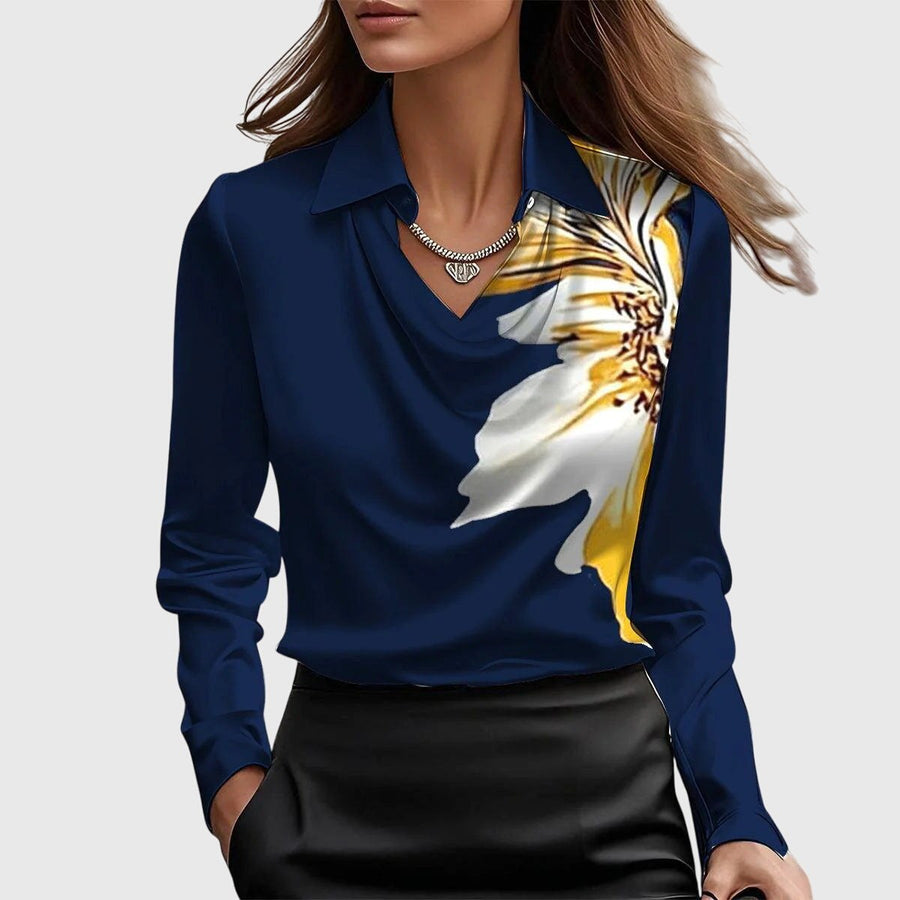Phoebe | Women's Structured Formal Blouse in Dark Blue