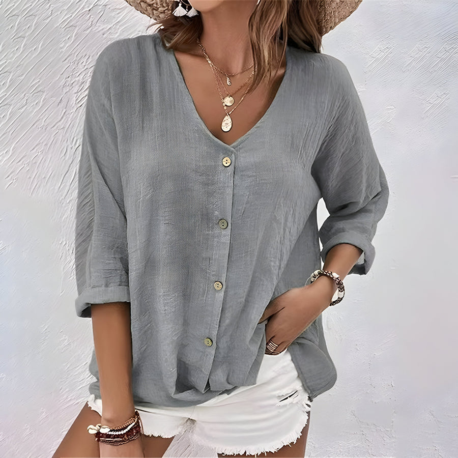 Pia | Women's V-Neck Button Front Blouse