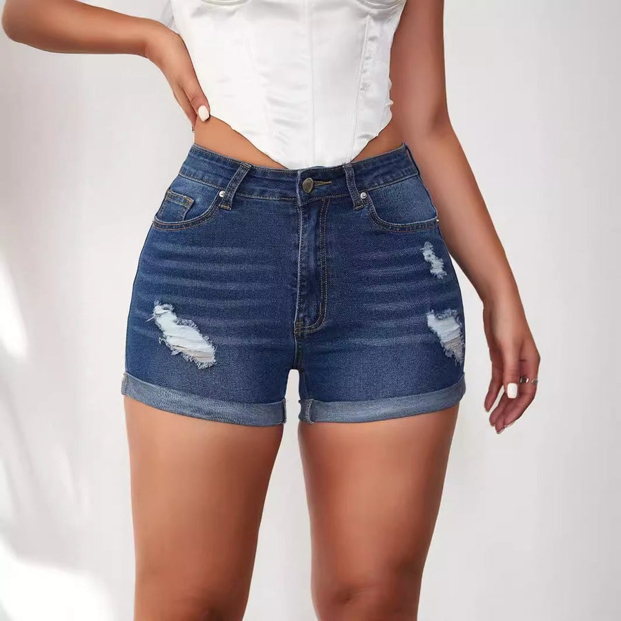 Pia | Women's High Waist Fashionable Shorts in Light Blue