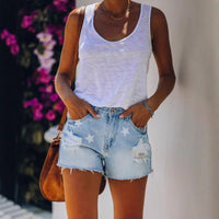Pilar | Women's Fringe Fashionable Shorts in Blue