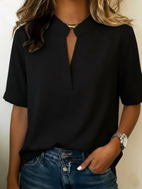 Pilar | Women's V-Neck Short Sleeve Blouse in Black
