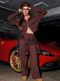 Pilar | Women's Cozy Hooded Knit Pants – Dress Pants in Brown