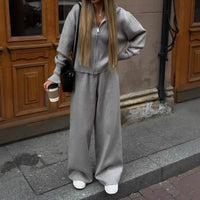 Pilar | Women's Cozy Hooded Knit Pants – Dress Pants in Gray