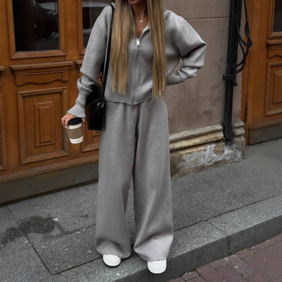 Pilar | Women's Cozy Hooded Knit Pants – Dress Pants in Gray