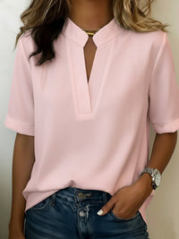 Pilar | Women's V-Neck Short Sleeve Blouse in Pink