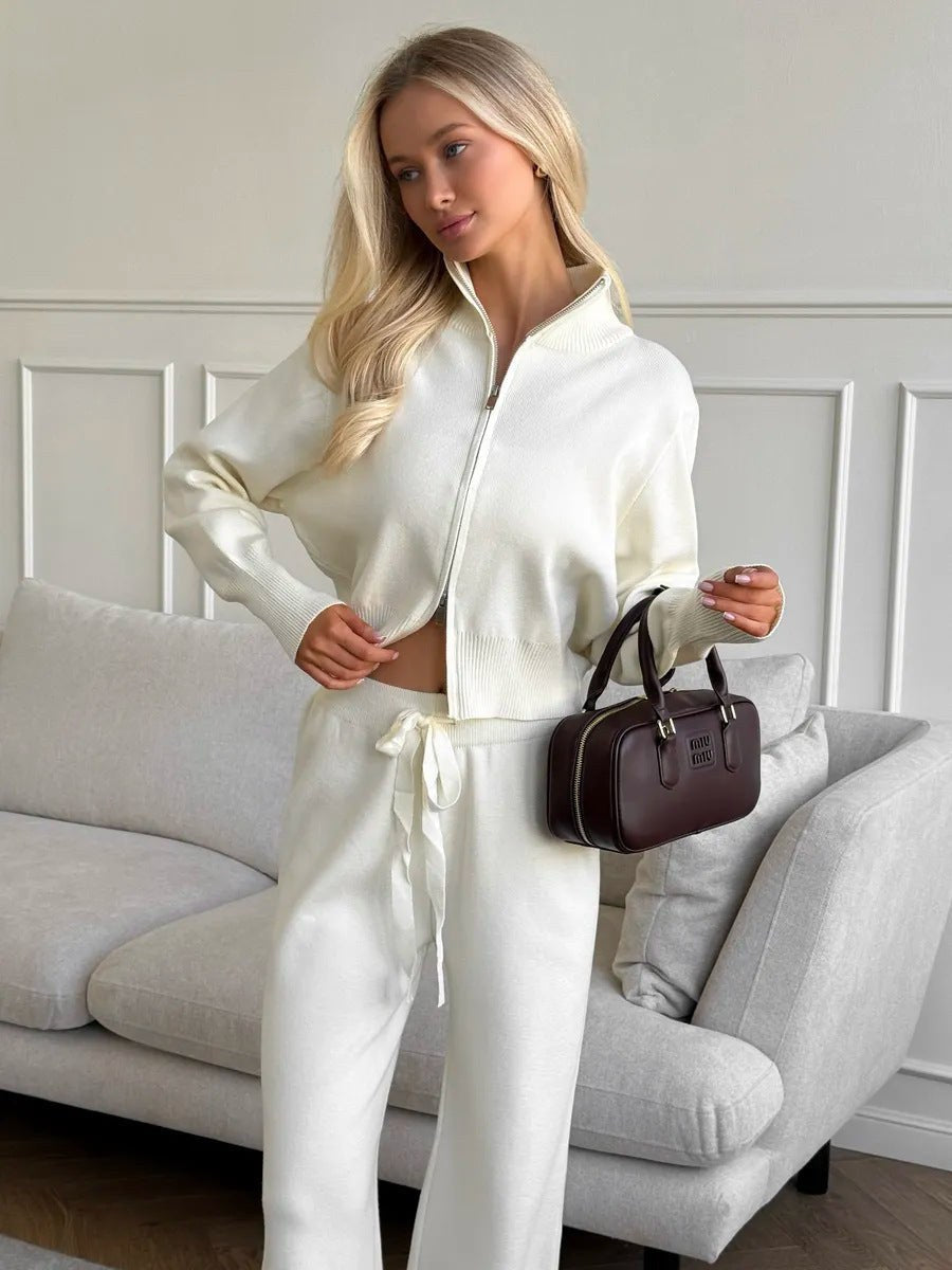 Pilar | Women's Cozy Hooded Knit Pants – Dress Pants in White