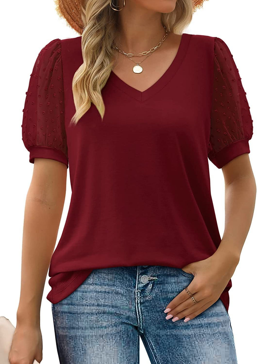 Polly | Women's V-Shaped Neckline Blouse in Burgundy Red
