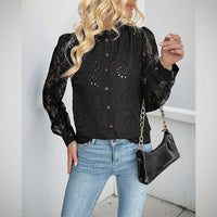 Polyxena | Women's Textured Lace Elegant Blouse in Black