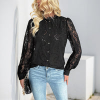 Polyxena | Women's Textured Lace Elegant Blouse in Black