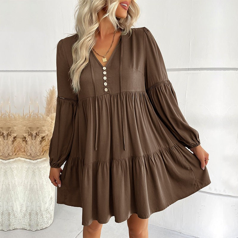 Pomeline | Women's Button Detail Voluminous Dress – Casual Dress