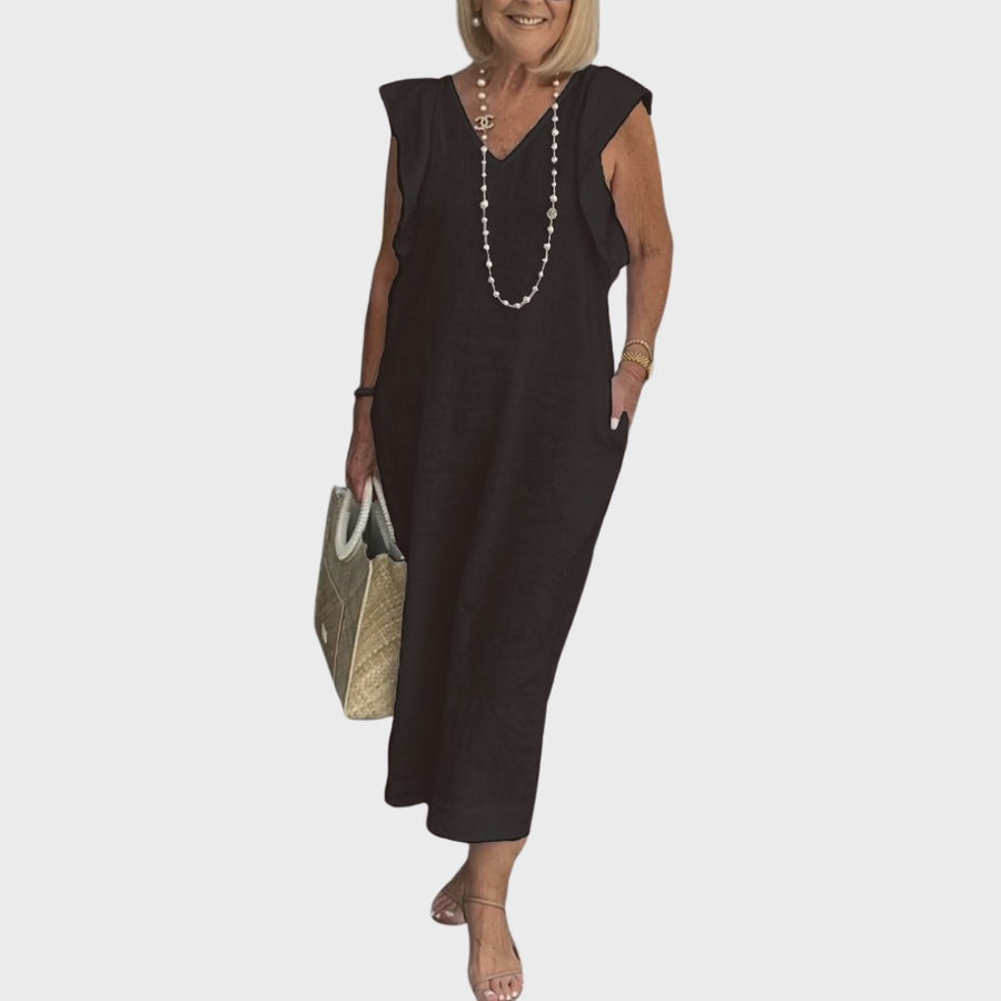 Pomeline | Women's Casual Cap Sleeve Midi Sundress in Black