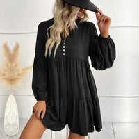 Pomeline | Women's Button Detail Voluminous Dress – Casual Dress in Black