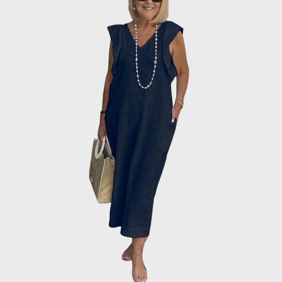 Pomeline | Women's Casual Cap Sleeve Midi Sundress in Dark Blue