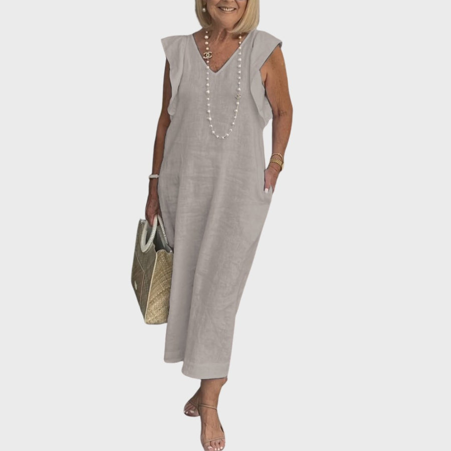 Pomeline | Women's Casual Cap Sleeve Midi Sundress in Gray