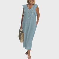Pomeline | Women's Casual Cap Sleeve Midi Sundress in Light Blue