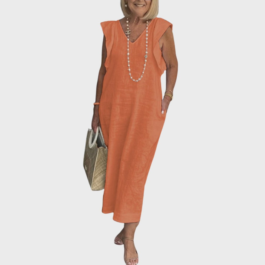 Pomeline | Women's Casual Cap Sleeve Midi Sundress in Orange