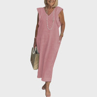 Pomeline | Women's Casual Cap Sleeve Midi Sundress in Pink