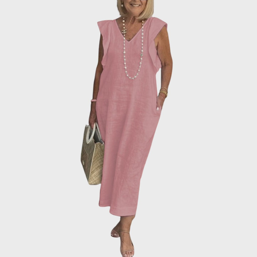 Pomeline | Women's Casual Cap Sleeve Midi Sundress in Pink