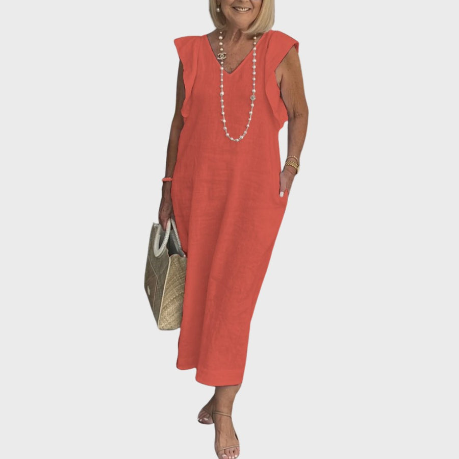 Pomeline | Women's Casual Cap Sleeve Midi Sundress in Red