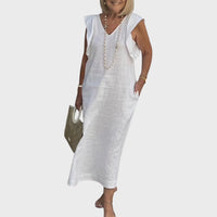 Pomeline | Women's Casual Cap Sleeve Midi Sundress in White