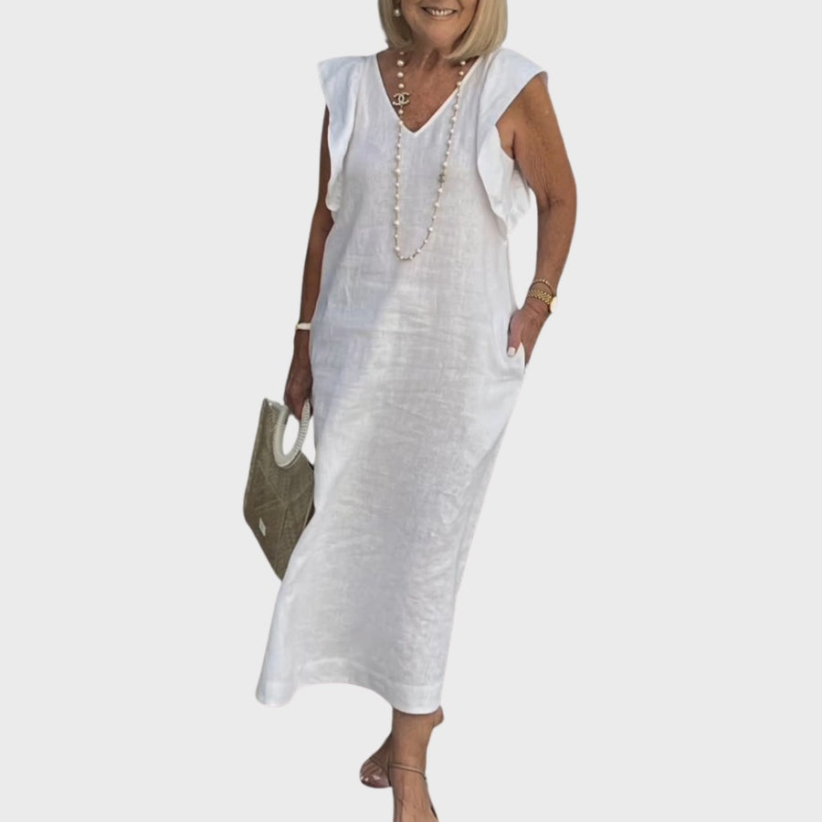 Pomeline | Women's Casual Cap Sleeve Midi Sundress in White