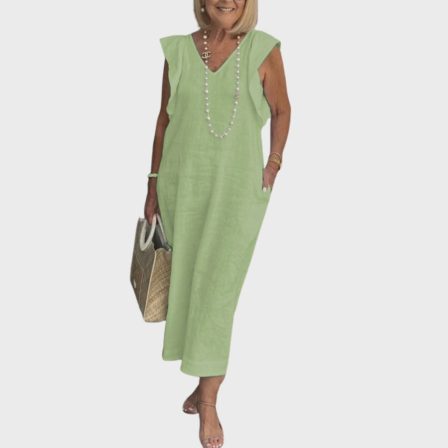 Pomeline | Women's Casual Cap Sleeve Midi Sundress in Yellow Green