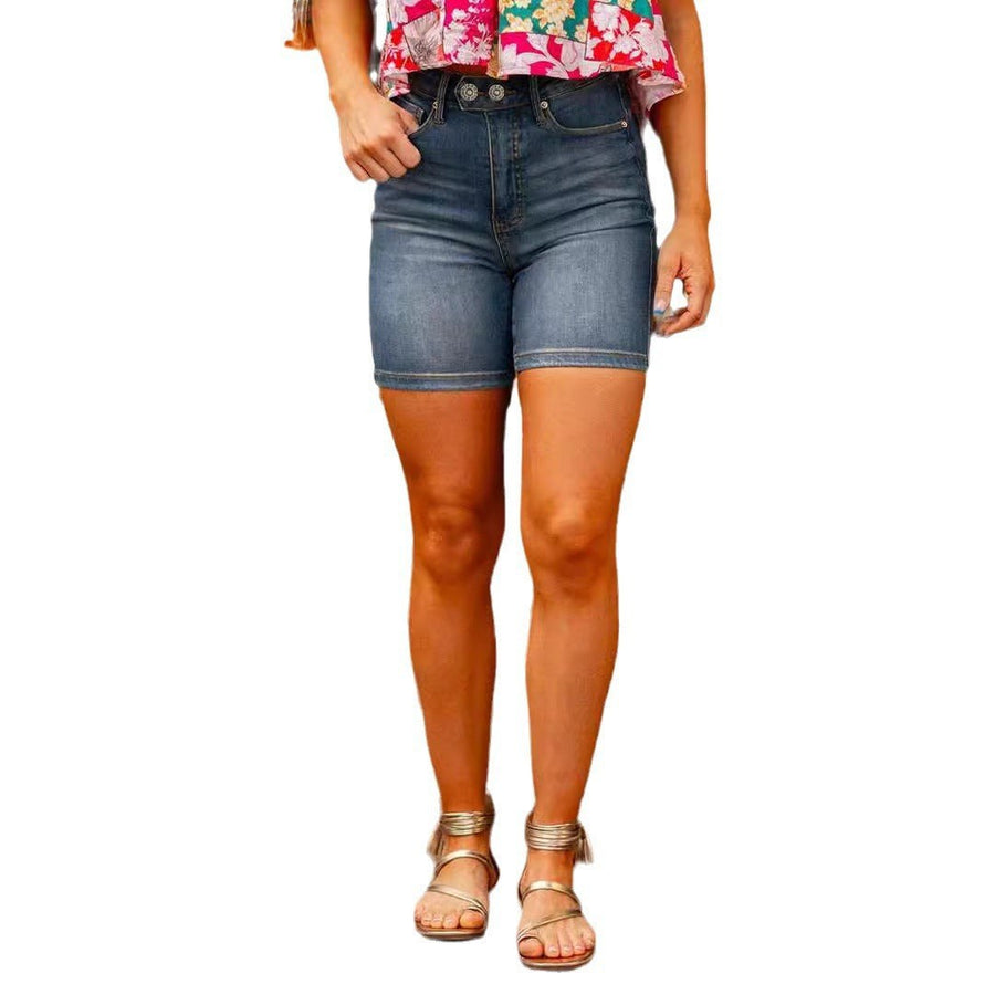 Poppy | Women's High Waist Fashionable Shorts in Vintage Blue
