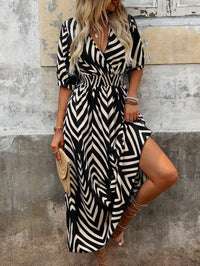 Portia | Women's Geometric Print Boho Dress in Black