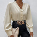 Primavera | Women's Lace Trim Button Detail Elegant Blouse